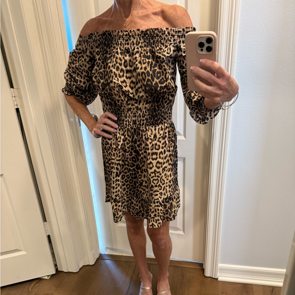 Veronica Beard- Leopard Print Off-Shoulder Dress